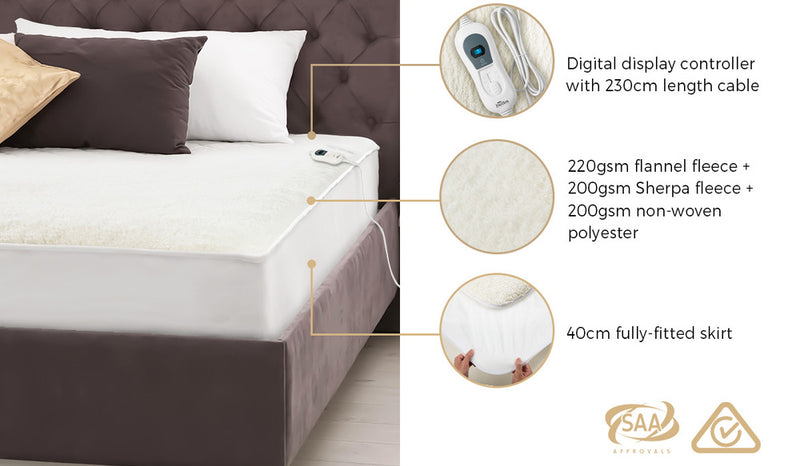 Bedra Electric Heated Blanket Fitted Fleece Underlay Winter Pad Single