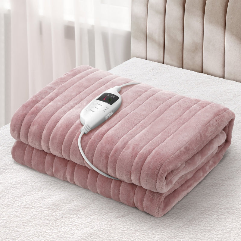 Bedra Washable Electric Heated Throw Rug Flannel Pink