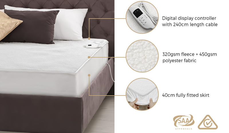 Bedra Electric Blanket Fleece Fully Fitted Washable King
