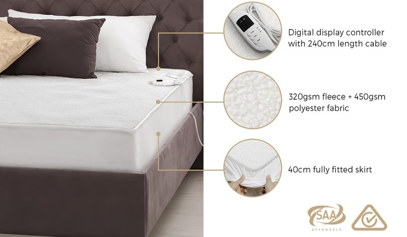 Bedra Electric Blanket Fully Fitted Fleece Heated King Single