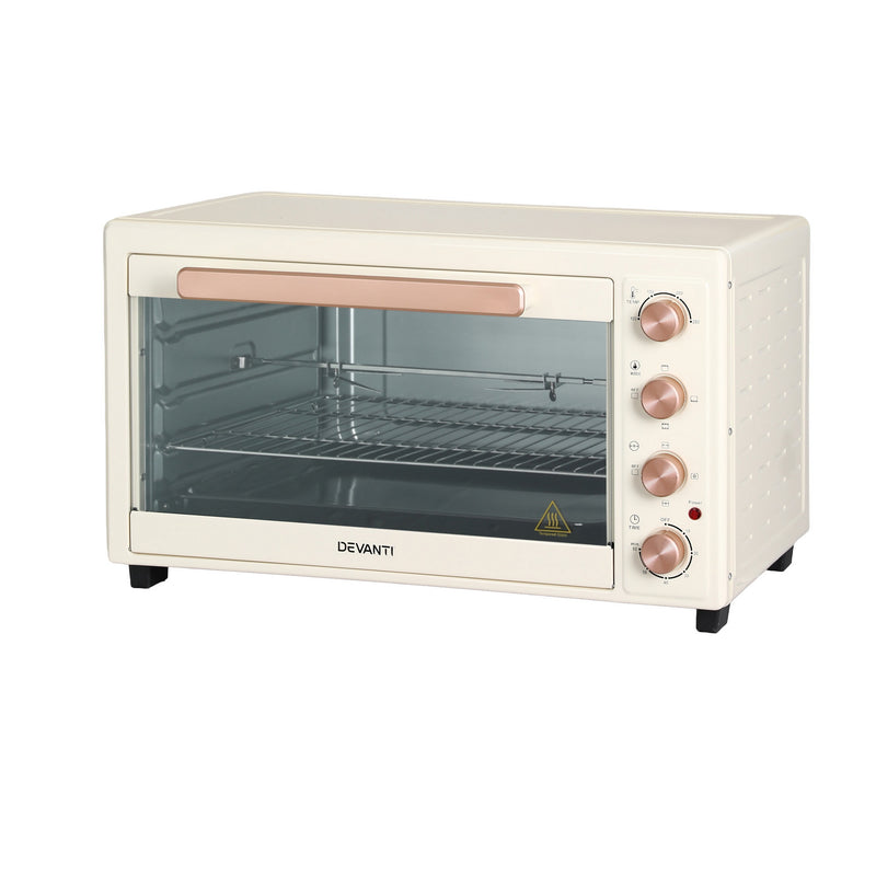 Devanti 60L Convection Oven Electric Fryer Ovens 2000W Cream