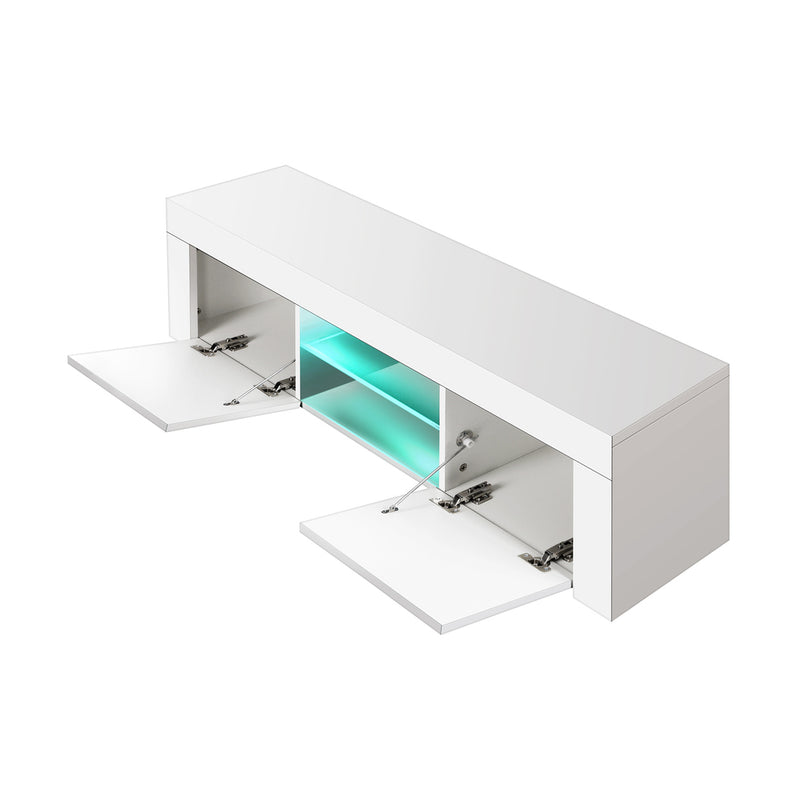 Oikiture TV Stand Cabinet Entertainment Unit RGB LED Gloss 130cm White