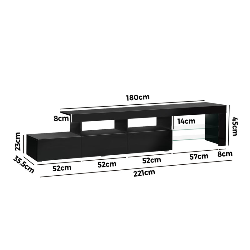 Oikiture TV Stand Cabinet Entertainment Unit RGB LED Gloss Black 220cm