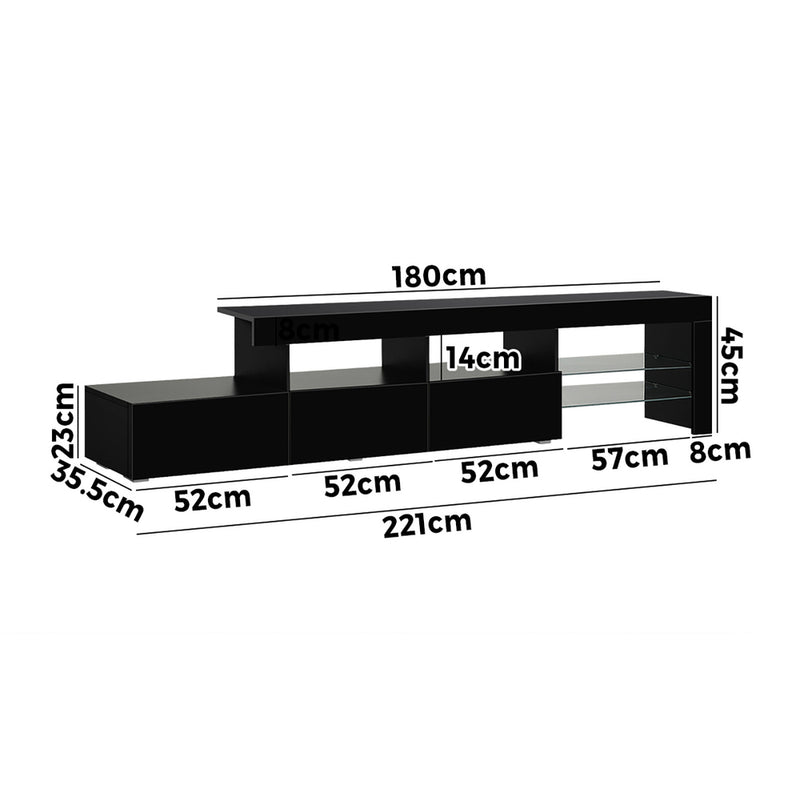 Oikiture TV Stand Cabinet Entertainment Unit RGB LED Gloss Black 220cm