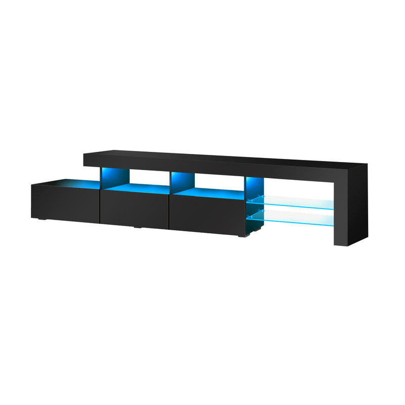 Oikiture TV Stand Cabinet Entertainment Unit RGB LED Gloss Black 220cm