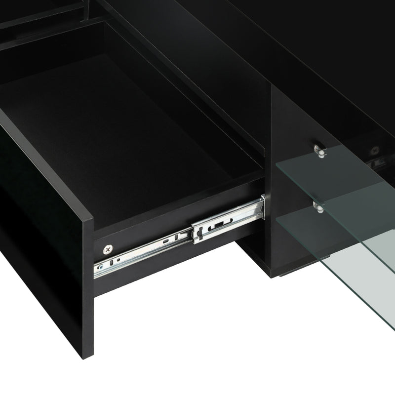 Oikiture TV Stand Cabinet Entertainment Unit RGB LED Gloss Black 220cm