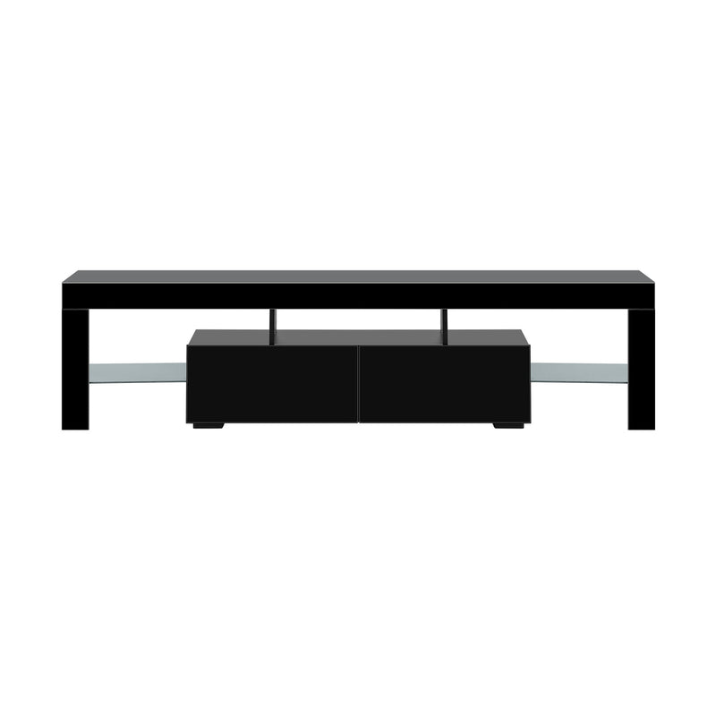 Oikiture Entertainment Unit TV Stand Cabinet LED RGB Gloss Black 180CM