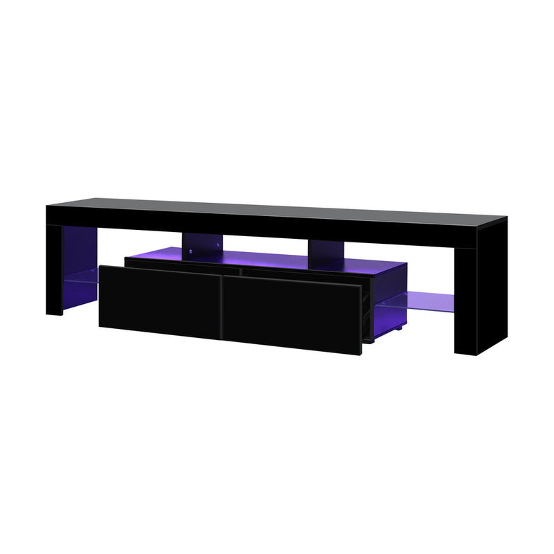 Oikiture Entertainment Unit TV Stand Cabinet LED RGB Gloss Black 180CM