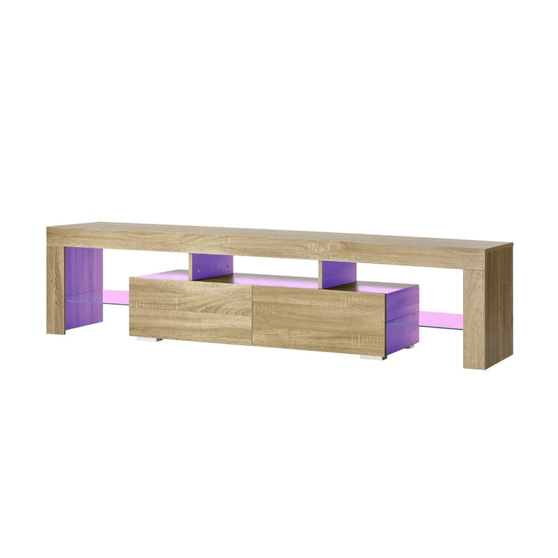Oikiture Entertainment Unit TV Cabinet Drawers LED RGB Natural 180cm