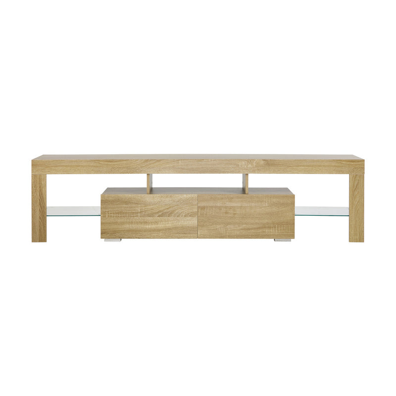 Oikiture Entertainment Unit TV Cabinet Drawers LED RGB Natural 180cm
