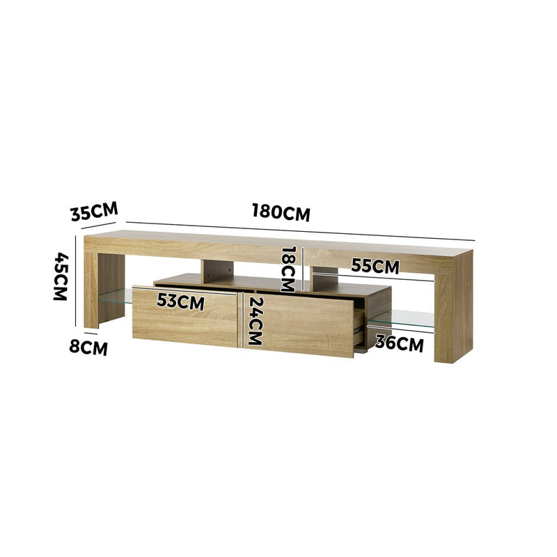 Oikiture Entertainment Unit TV Cabinet Drawers LED RGB Natural 180cm