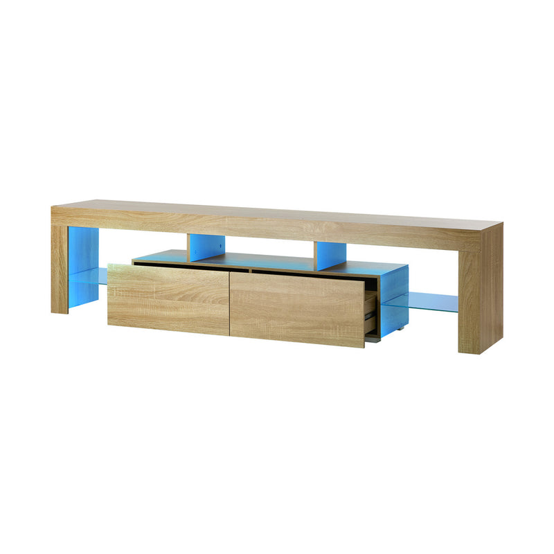 Oikiture Entertainment Unit TV Cabinet Drawers LED RGB Natural 180cm