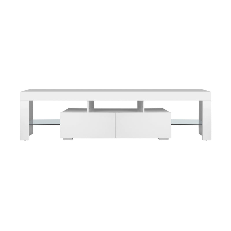 Oikiture Entertainment Unit TV Stand Cabinet LED RGB Gloss White 180CM