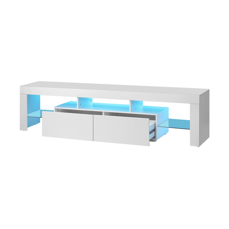 Oikiture Entertainment Unit TV Stand Cabinet LED RGB Gloss White 180CM