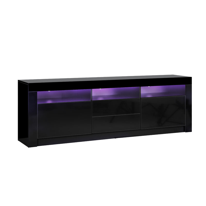 Oikiture TV Entertainment Unit Cabinet Stand Gloss LED RGB Black 180CM