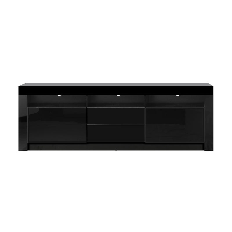 Oikiture TV Entertainment Unit Cabinet Stand Gloss LED RGB Black 180CM
