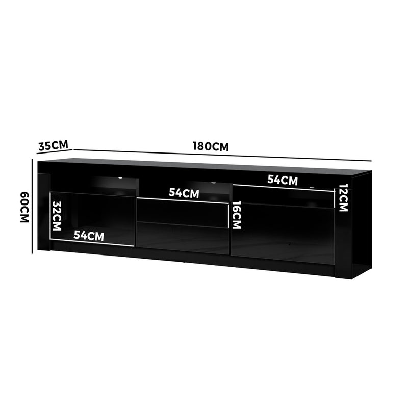 Oikiture TV Entertainment Unit Cabinet Stand Gloss LED RGB Black 180CM