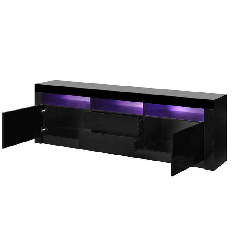 Oikiture TV Entertainment Unit Cabinet Stand Gloss LED RGB Black 180CM