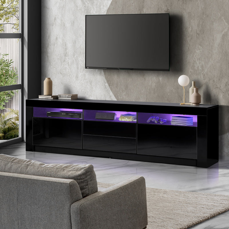 Oikiture TV Stand Cabinet Entertainment Unit RGB LED Gloss Black 180CM