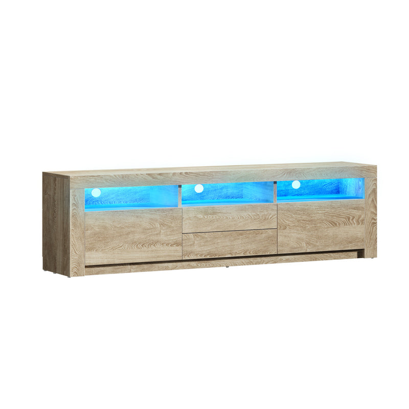 Oikiture TV Entertainment Unit Stand RGB LED Storage Drawer Oak 180cm