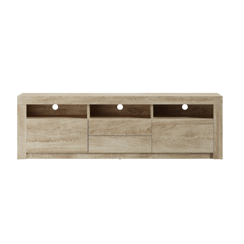 Oikiture TV Entertainment Unit Stand RGB LED Storage Drawer Oak 180cm
