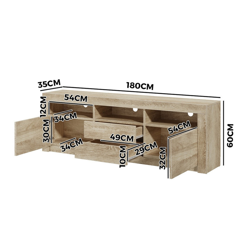 Oikiture TV Entertainment Unit Stand RGB LED Storage Drawer Oak 180cm