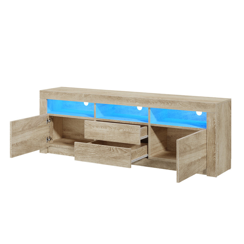 Oikiture TV Entertainment Unit Stand RGB LED Storage Drawer Oak 180cm