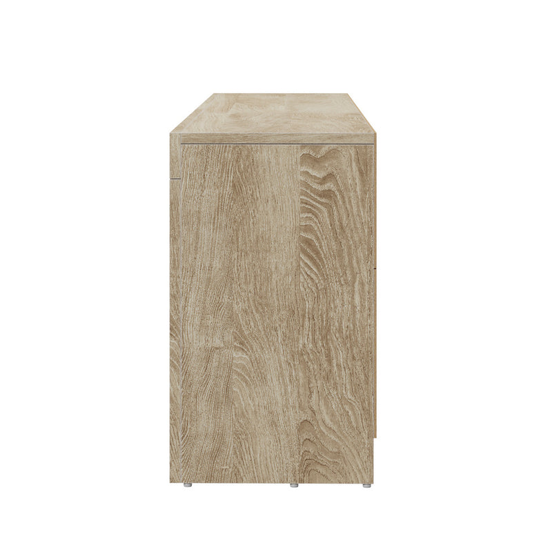Oikiture TV Entertainment Unit Stand RGB LED Storage Drawer Oak 180cm
