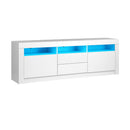 Oikiture Entertainment Unit TV Stand Cabinet RGB LED Gloss White 180CM