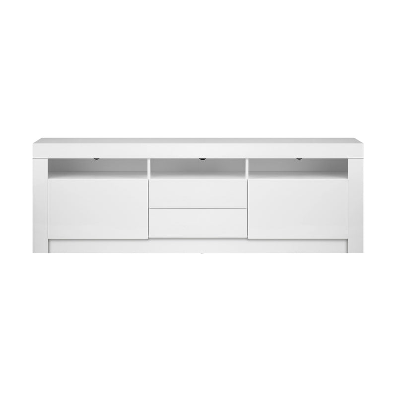 Oikiture Entertainment Unit TV Stand Cabinet RGB LED Gloss White 180CM