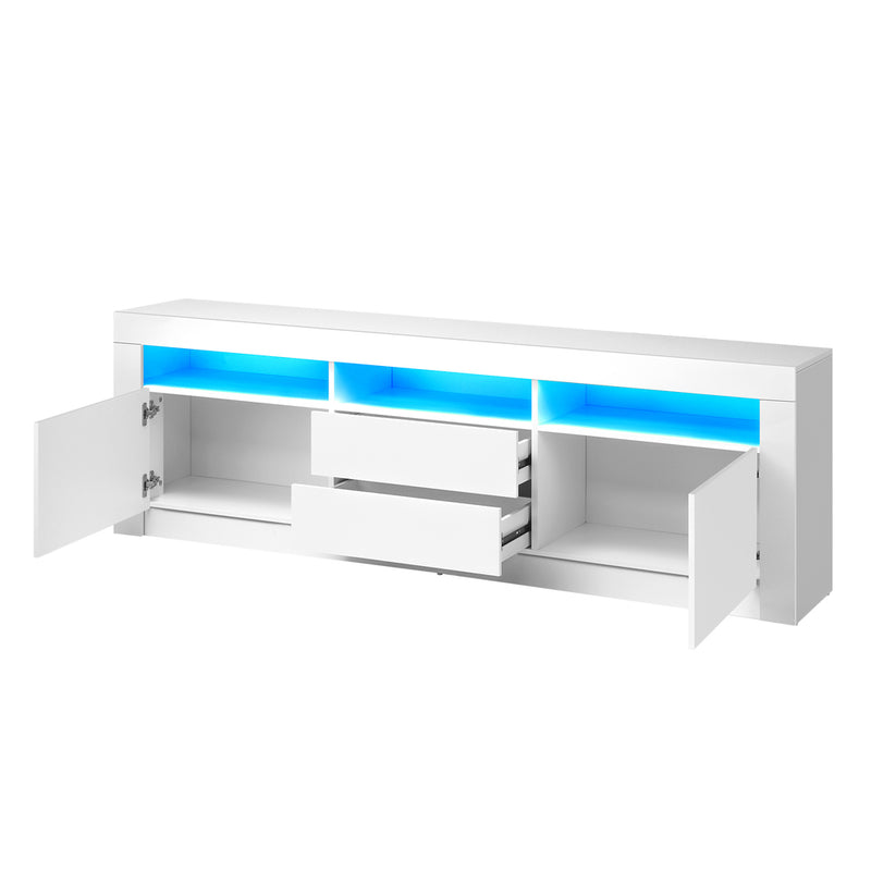 Oikiture Entertainment Unit TV Stand Cabinet RGB LED Gloss White 180CM