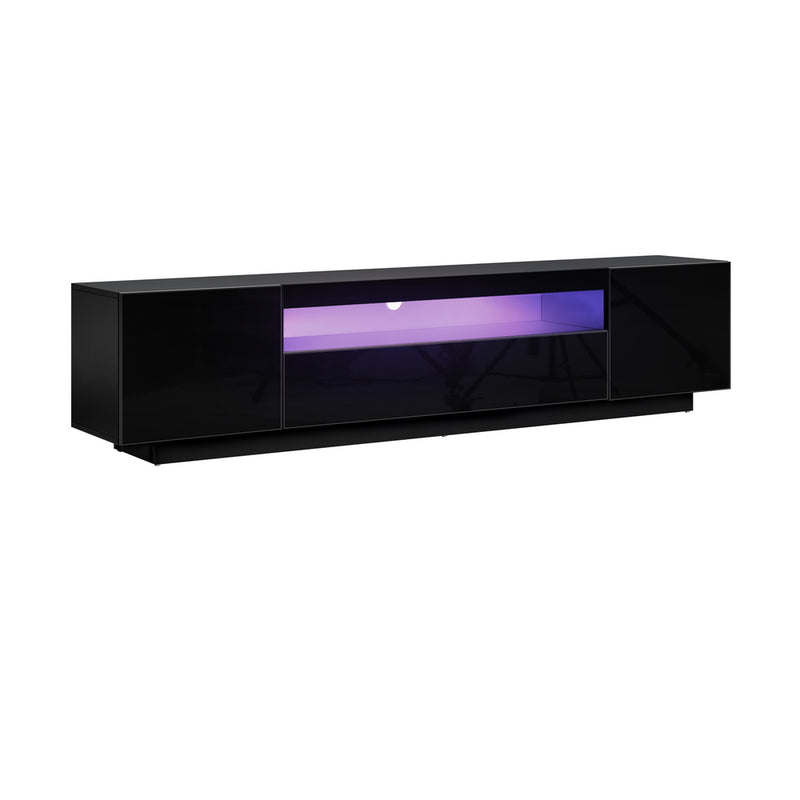 Oikiture Entertainment Unit TV Stand Cabinet Gloss RGB LED Black 180CM