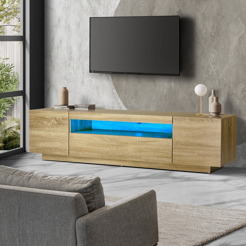 Oikiture TV Cabinet Entertainment Unit Storage Shelf Natural 180cm