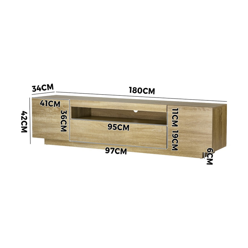 Oikiture TV Cabinet Entertainment Unit Storage Shelf Natural 180cm