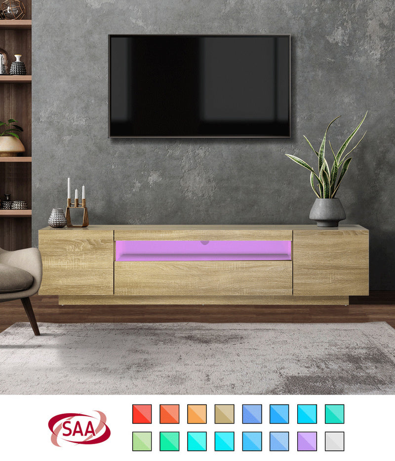 Oikiture TV Cabinet Entertainment Unit Storage Shelf Natural 180cm