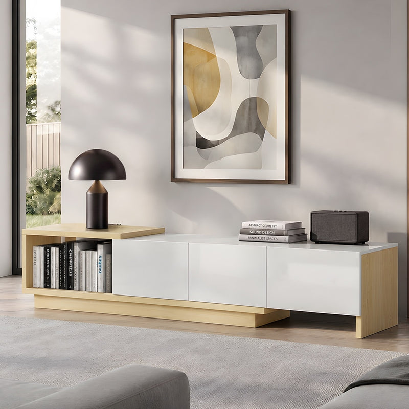 Oikiture 160-211cm Extendable TV Cabinet Entertainment Unit 3 Drawers