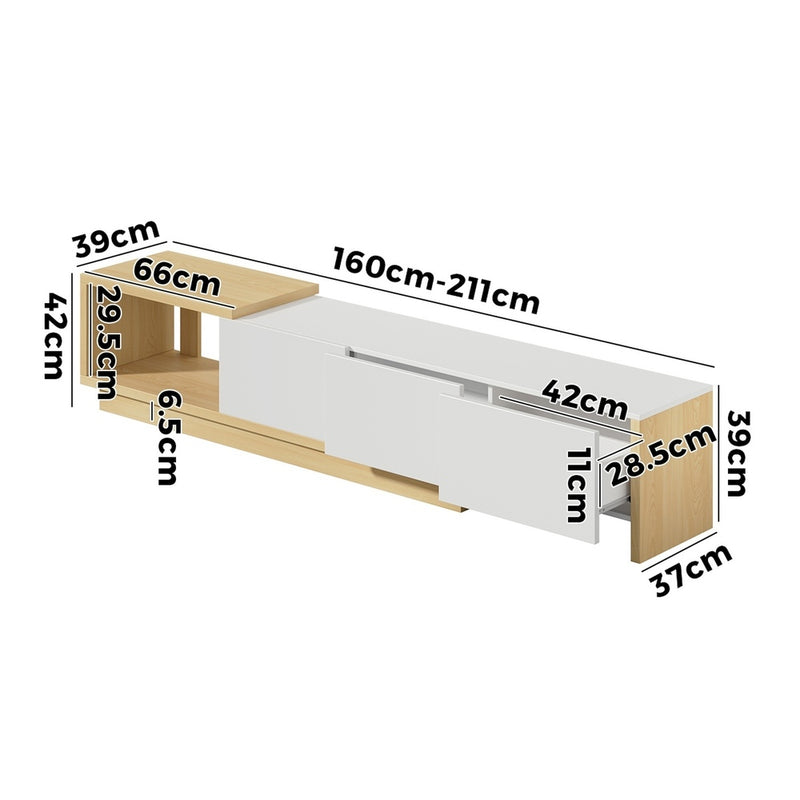 Oikiture 160-211cm Extendable TV Cabinet Entertainment Unit 3 Drawers