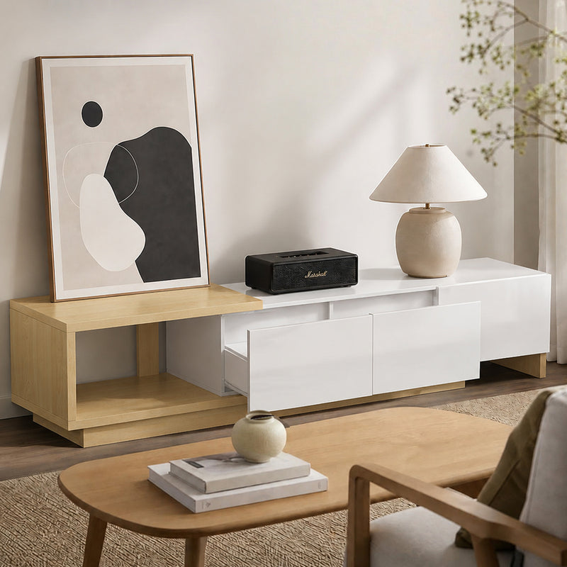 Oikiture 160-211cm Extendable TV Cabinet Entertainment Unit 3 Drawers