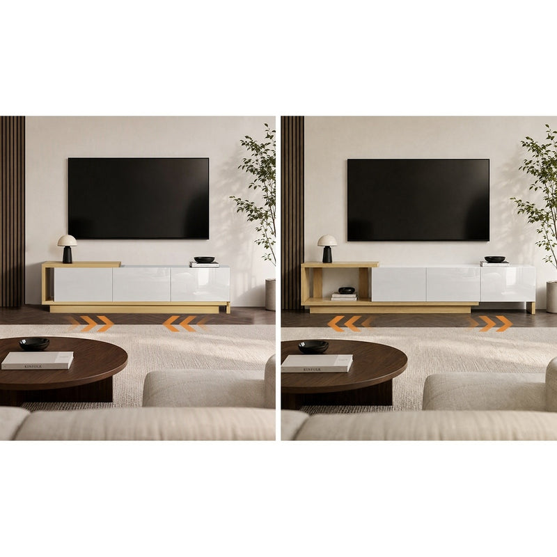 Oikiture 160-211cm Extendable TV Cabinet Entertainment Unit 3 Drawers