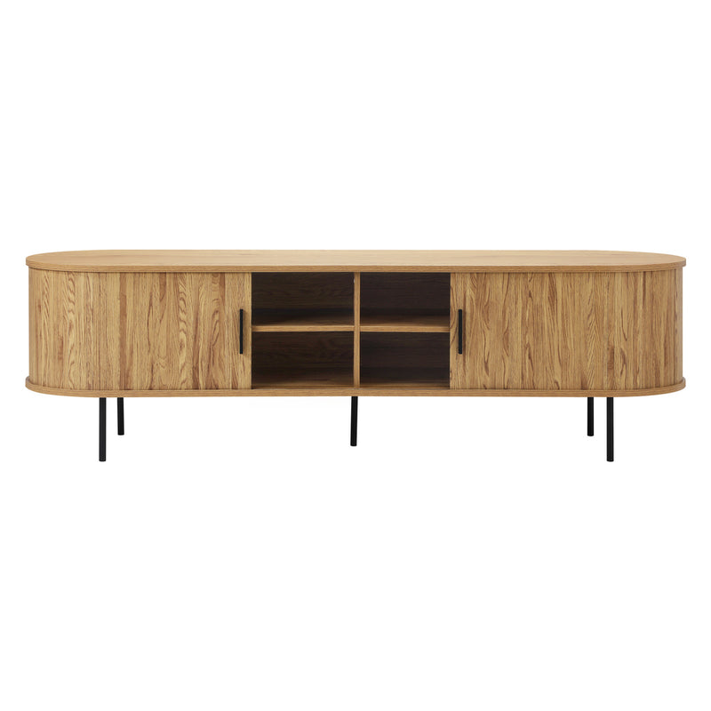 Oikiture Entertainment Unit TV Stand Cabinet 160cm Tambour Doors Oak