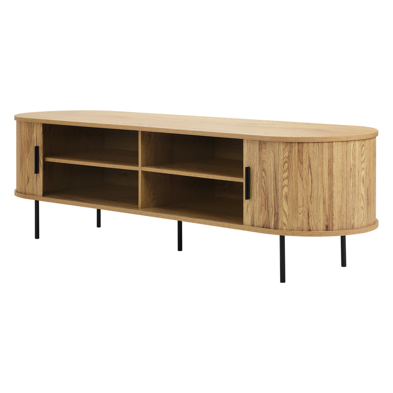 Oikiture Entertainment Unit TV Stand Cabinet 160cm Tambour Doors Oak