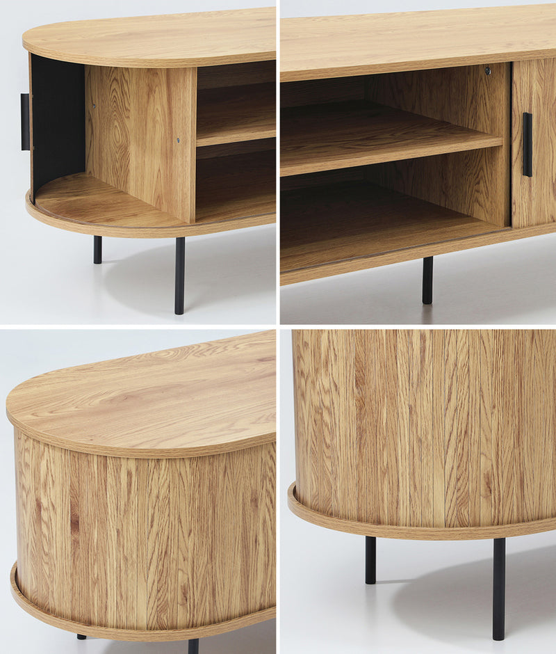Oikiture Entertainment Unit TV Stand Cabinet 160cm Tambour Doors Oak