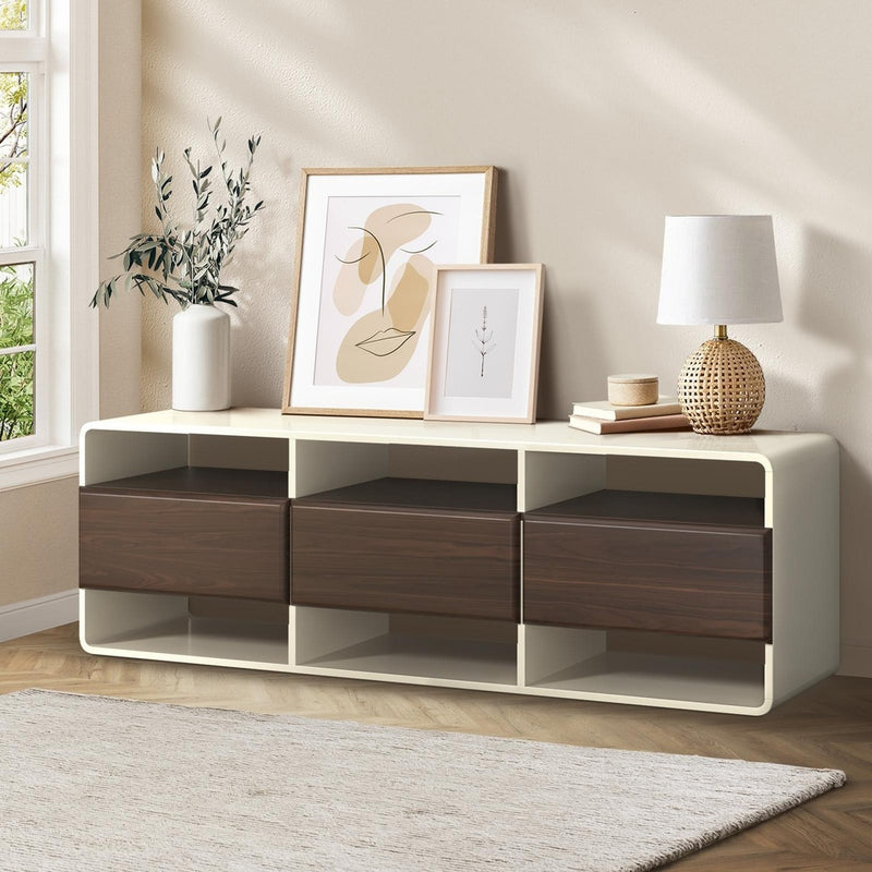 Oikiture TV Cabinet Entertainment Unit Stand 3 Drawers 6 Open Shelves 140cm