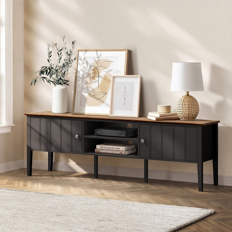 Oikiture TV Cabinet 150cm Entertainment Unit Storage Shelves Black
