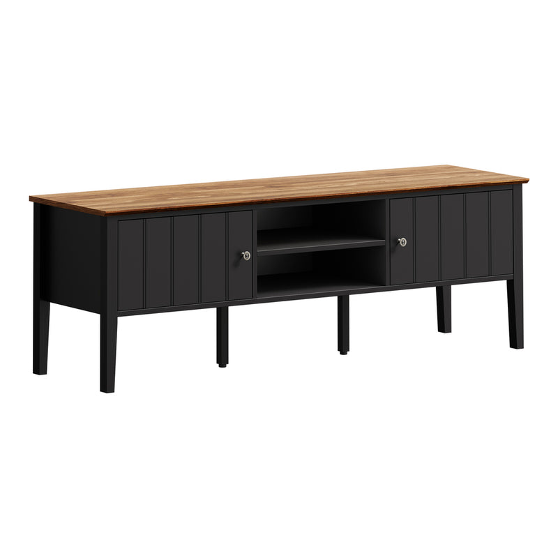 Oikiture TV Cabinet 150cm Entertainment Unit Storage Shelves Black
