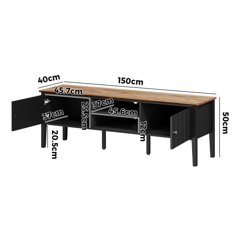 Oikiture TV Cabinet 150cm Entertainment Unit Storage Shelves Black