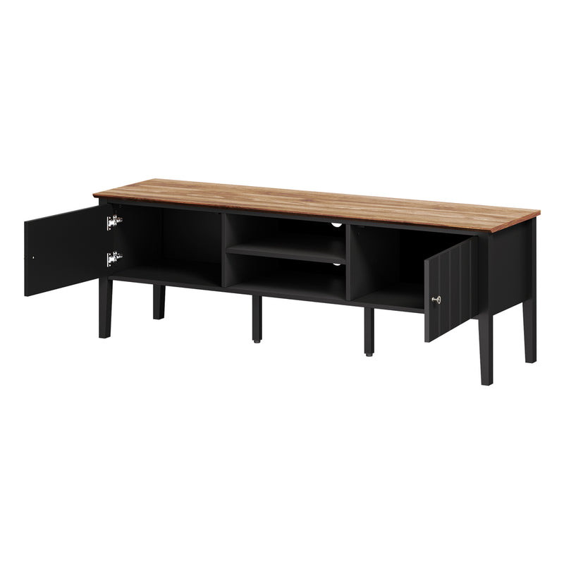 Oikiture TV Cabinet 150cm Entertainment Unit Storage Shelves Black