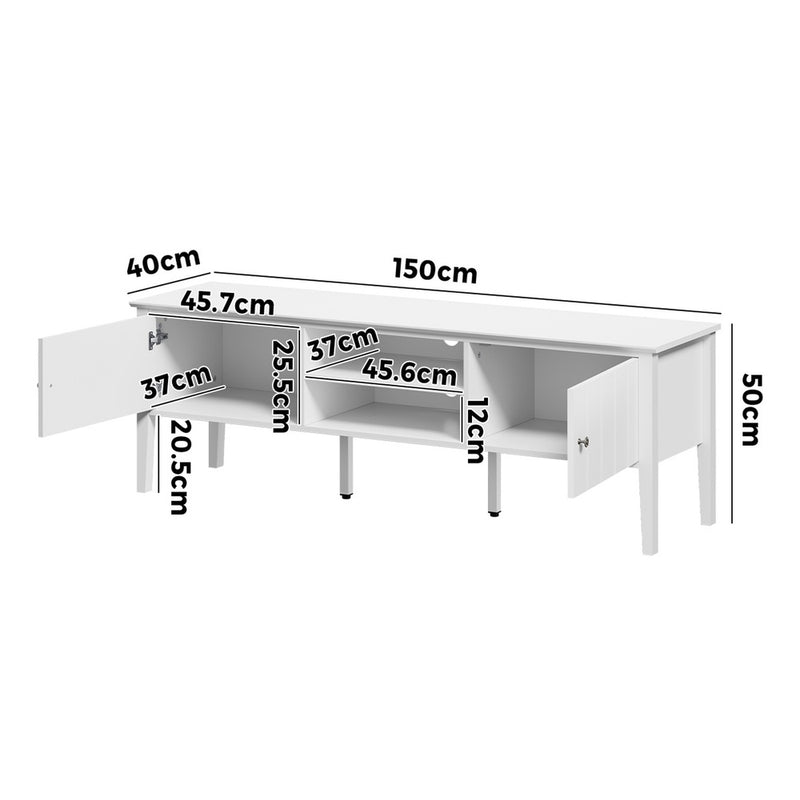 Oikiture TV Cabinet 150cm Entertainment Unit Storage Shelves White