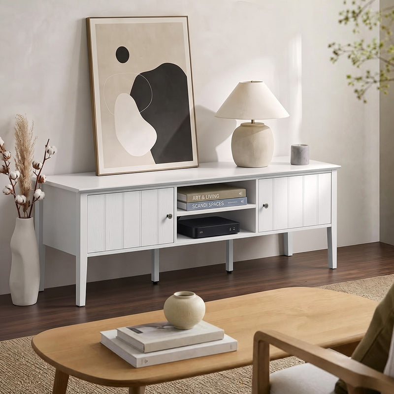 Oikiture TV Cabinet 150cm Entertainment Unit Storage Shelves White