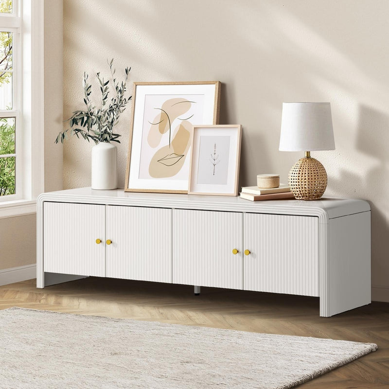Oikiture TV Cabinet Entertainment Unit Stand 160cm Fluted Doors